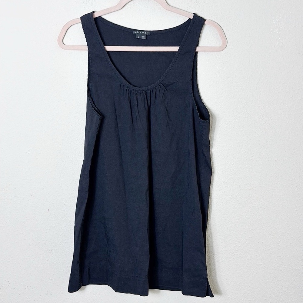 Theory Linen Blend âJewelleâ Style Tank Top Tunic in blackâ size L